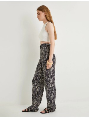 Koton Bol Paça Zebra Desenli Pantolon Beli Lastikli Viskoz Kumaş