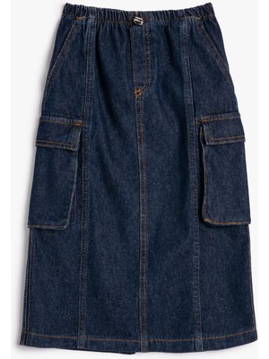 Koton Kargo Kot Etek Maksi Boy Yırtmaç Detaylı Beli Lastikli Pamuklu