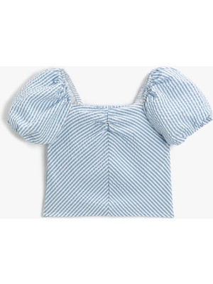 Koton Crop Bluz Kısa Balon Kollu Kare Yaka Astarlı