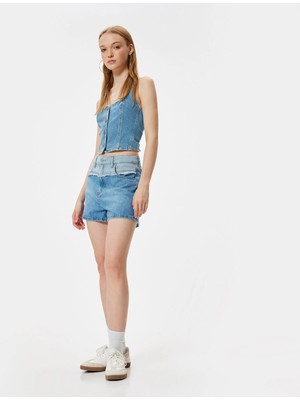 Koton Mini Kot Şort Düğmeli Renk Bloklu Cepli Rahat Kesim