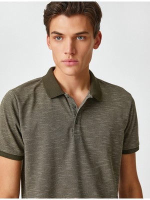 Koton Polo Yaka Tişört Geometrik Baskılı Düğmeli Kısa Kollu Dar Kesim