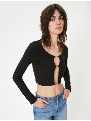 Koton Crop Hırka Bisiklet Yaka Metal Aksesuarlı