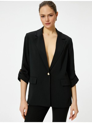 Koton Blazer Ceket Gold Tek Düğmeli Kapaklı Cepli Katlamalı Kollu