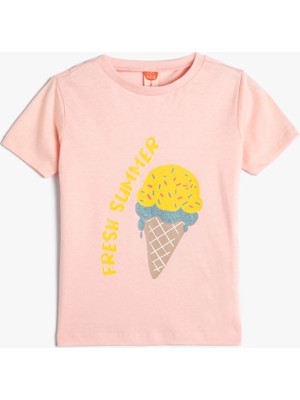Koton Tişört Kısa Kollu Bisiklet Yaka Dondurma Baskılı Pamuklu