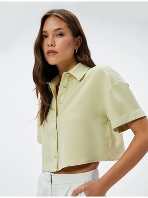 Koton Crop Gömlek Kısa Kollu Düğmeli - Koton - 4SAK60220UW - Yeşil - 44