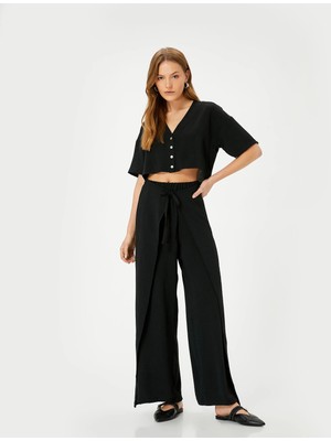 Koton Bol Paça Pantolon Kapaklı Bağlama Detaylı Beli Lastikli