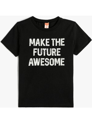 Koton Tişört Kısa Kollu Slogan Baskılı Pamuklu