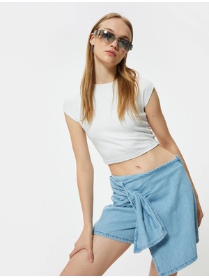 Koton Mini Kot Şort Etek Drape Detaylı Relax Fit