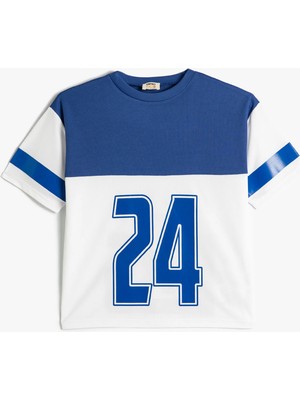 Koton Oversize Spor Tişört Baskı Detaylı Kısa Kollu Bisiklet Yaka