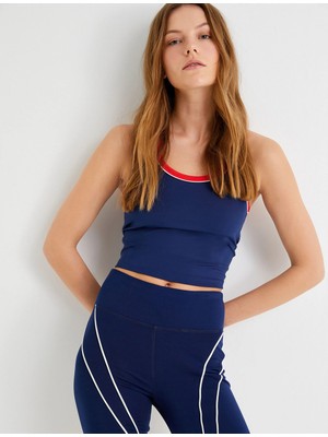 Koton Yarım Atlet Spor Halter Yaka Renk Kontrastlı Biyeli Slim Fit