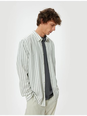 Koton Slim Fit Gömlek Uzun Kollu Düğmeli Yaka Detaylı Pamuk Karışımlı