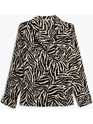 Koton Zebra Desenli Pijama Üstü Düğmeli Uzun Kollu Cepli
