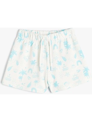 Koton Kız Çocuk Beli Bağlamalı Baskı Detaylı Şort Ekru Renk ile Rahat Kullanım