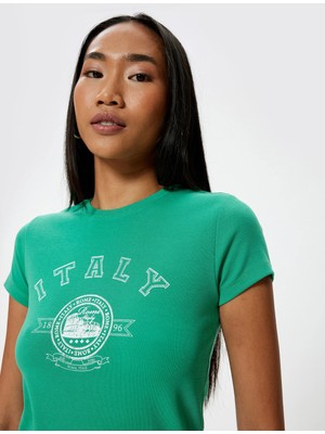 Koton Baskılı T-Shirt Kısa Kollu Bisiklet Yaka