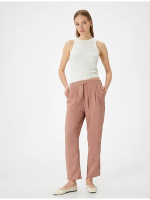 Koton Chino Pantolon Bağcıklı Yüksek Bel Cep Detaylı