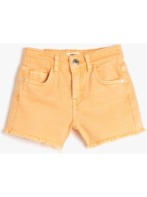 Koton Turuncu Kot Şort Erkek Çocuk Beli Ayarlanabilir Lastikli Cepli Rahat Kesim
