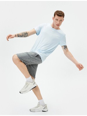 Koton Spor Tişört Bisiklet Yaka Reflektör Baskılı Kısa Kollu