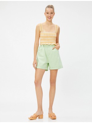 Koton Yüksek Bel Şort Beli Lastikli Katlama Detaylı Pamuklu