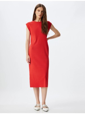 Koton Midi Bodycon Elbise Kısa Kollu Bisiklet Yaka Fitilli