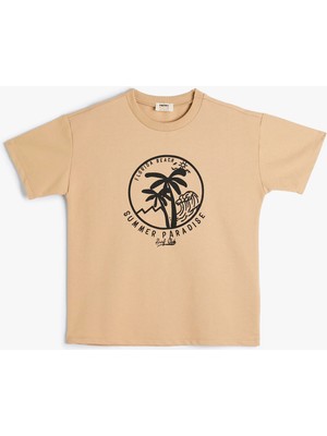 Koton Tişört Florida Şehir Baskılı Kısa Kollu Bisiklet Yaka