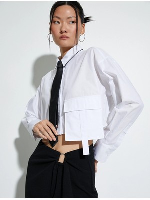 Koton Crop Gömlek Kargo Cepli Düğmeli Uzun Kollu Pamuklu