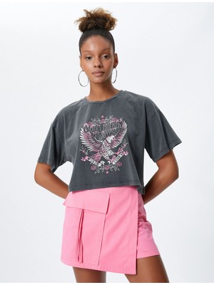 Koton Slogan Baskılı Tişört Bisiklet Yaka Kısa Kollu Pamuklu