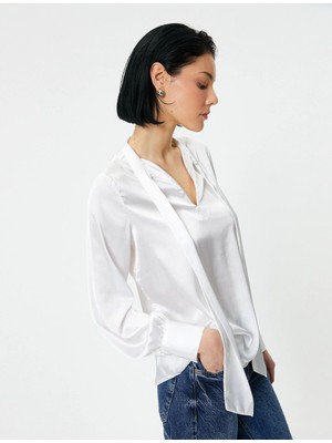 Koton Saten Bluz Bağlama Detaylı Uzun Kollu