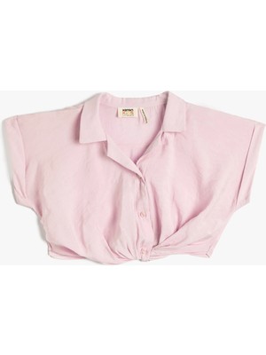 Koton Crop Bluz Kısa Kollu Gömlek Yaka Önden Bağlamalı Modal Kumaş