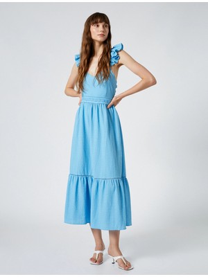 Koton Fırfırlı Elbise Askılı Sırt Detaylı Volanlı Viskon Karışımlı