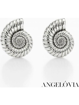 Gümüş Deniz Kabuğu Spiral Figürlü Çelik Küpe