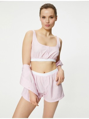 Koton Crop Pijama Üstü Beli Lastikli Düğmeli Askılı