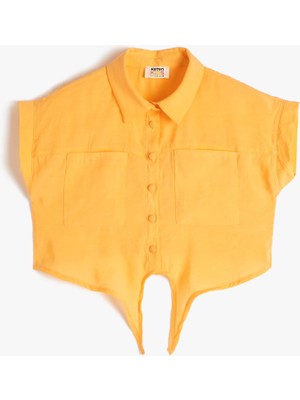 Koton Gömlek Kısa Kollu Önü Bağlamalı Cepli Modal Karışımlı