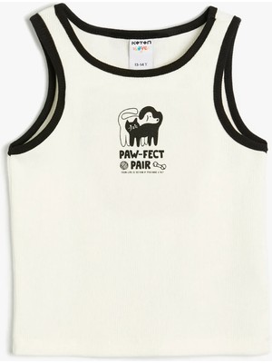 Koton Kedi Baskılı Pamuklu Atlet Kız Çocuklar İçin Bisiklet Yaka Konforlu Tasarım