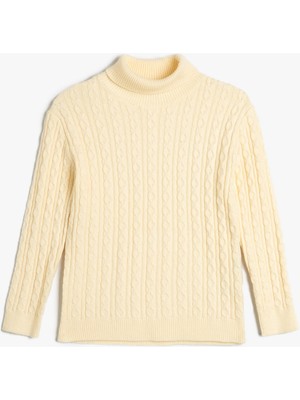 Koton Balıkçı Yaka Kazak Saç Örgü Detaylı Uzun Kollu