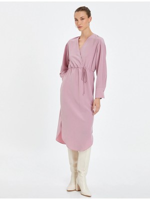 Koton Midi Kruvaze Elbise Uzun Kollu Bağlama Detaylı