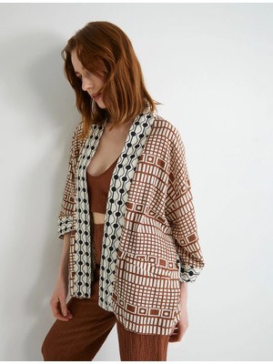 Koton Oversize Kimono Viskon Keten Karışımlı Yarım Kollu Cepli