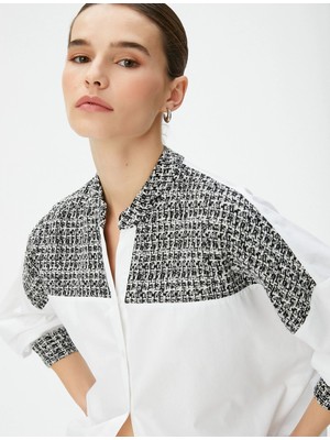 Koton Uzun Kollu Gömlek Tüvit Detaylı Hakim Yaka Düğmeli Pamuklu