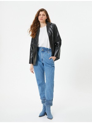 Koton Beli Lastikli Yüksek Bel Kot Pantolon - Baggy Jean