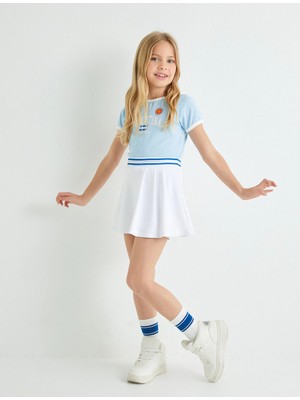 Koton Crop Tişört Kısa Kollu Bisiklet Yaka Baskılı Biyeli