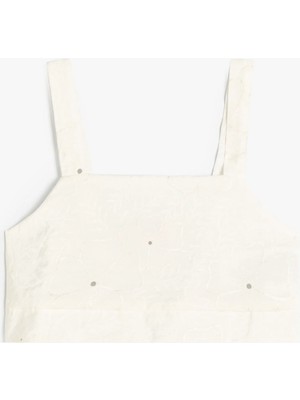 Koton Crop Bluz Çiçek Dokulu Kare Yaka