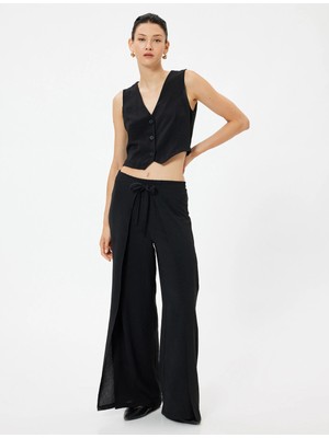 Koton Yandan Kapak Detaylı Bol Paça Pantolon Bağlamalı Aerobin Kumaş