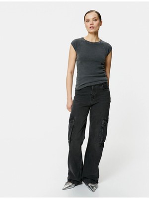 Koton Kap Kol Bisiklet Yaka Tişört Pamuklu Ribanalı Slim Fit