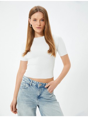 Koton Crop Triko Kazak Kısa Kollu Bisiklet Yaka