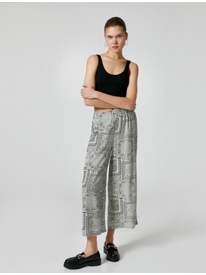 Koton Bol Paça Rahat Kesim Pantolon Geometrik Desenli Beli Lastikli Viskoz Kumaş Karışımlı