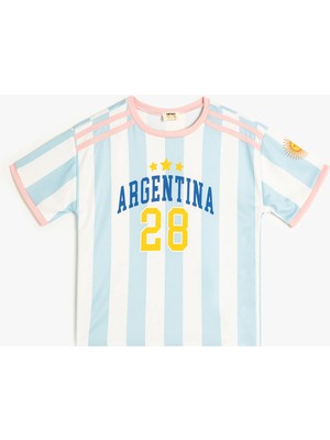 Koton Tişört Spor Temalı Baskı Detaylı Kısa Kollu Bisiklet Yaka