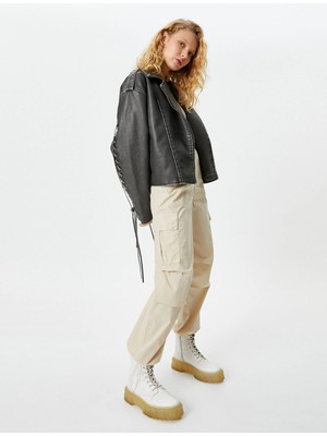 Koton Paraşüt Pantolon Oversize Kargo Cepli Beli Ve Paçaları Lastikli Pamuklu