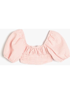Koton Crop Bluz Balon Kollu Büzgü Detaylı