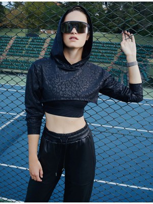 Koton Kapşonlu Crop Spor Sweatshirt Zebra Desenli Uzun Kollu