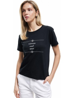 Koton Baskılı Tişört Bisiklet Yaka Kısa Kollu Pamuklu