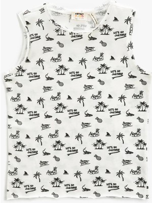 Koton Kolsuz Tişört Bisiklet Yaka Tropik Baskılı